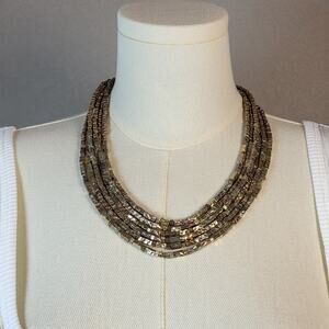 CHICO'S Gold Metallic Multi-Strand Beaded Necklace
